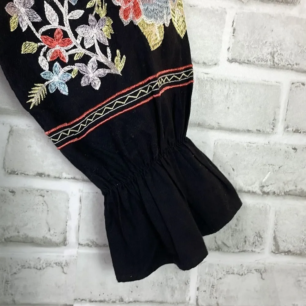 Free People Fluer Du Jour Black Dress Floral Multicolor Embroidery Med